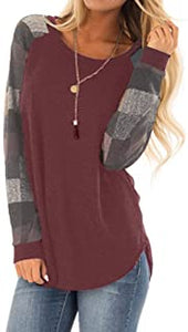 Women's Lightweight Color Block Long Sleeve Loose Fit Pullover Sweatshirt